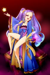 Rule 34 | 1girl, absurdres, blush, breasts, chinese clothes, cleavage, dress, fate/grand order, fate (series), hair ornament, highres, long hair, open mouth, purple eyes, purple hair, shoes, star (symbol), twintails, wide sleeves, wu zetian (fate)