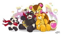 Rule 34 | bear, belt, digimon, digimon (creature), heart, highres, hug, looking at another, monzaemon, monzaemon x-antibody, pandamon, scarf, stuffed animal, stuffed toy, teddy bear, warumonzaemon