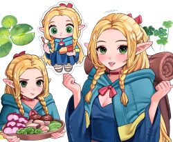 Rule 34 | 1girl, blonde hair, chibi, dungeon meshi, elf, green eyes, marcille donato, pawsup, pointy ears