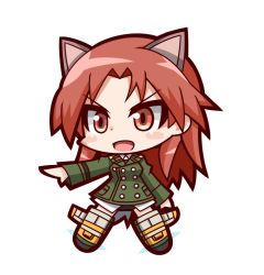 Rule 34 | 1girl, animal ears, blush, chibi, jacket, long hair, military uniform, minna-dietlinde wilcke, mozixya, open mouth, red eyes, red hair, strike witches, striker unit, tail, world witches series