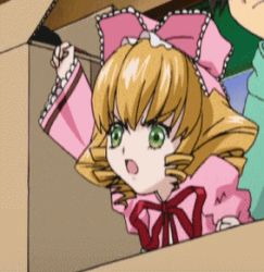 Rule 34 | 00s, 1girl, animated, animated gif, blonde hair, bow, hinaichigo, lowres, pink bow, rozen maiden, solo
