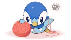 Rule 34 | blue eyes, cheek squash, commentary request, creatures (company), game freak, gen 4 pokemon, holding, looking down, nintendo, official art, piplup, pokemon, pokemon (creature), project pochama, solo, squiggle, string, toes, white background, yarn, yarn ball