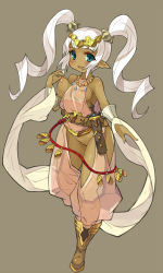 Rule 34 | 1girl, belt, blue eyes, blush, boots, breasts, brown belt, brown footwear, cleft of venus, commentary request, dagger, dancer (ragnarok online), dark-skinned female, dark skin, detached sleeves, full body, grey background, harem pants, jewelry, knife, large breasts, long hair, looking at viewer, medium breasts, necklace, nipple stimulation, nipple tweak, no bra, no panties, open mouth, pants, pointy ears, pussy, ragnarok online, sagging breasts, scabbard, see-through, sequins, sheath, shirt, sidelocks, simple background, sleeveless, sleeveless shirt, solo, standing, thick thighs, thighs, tsudero, twintails, two side up, uncensored, weapon, white hair, white pants, white shirt, white sleeves, wide hips