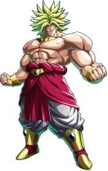 Rule 34 | 1boy, bandai namco, biceps, bracer, broly (dragon ball z), clenched hands, clenched teeth, dragon ball, dragon ball fighterz, dragonball z, earrings, empty eyes, full body, highres, jewelry, legendary super saiyan, looking at viewer, male focus, manly, muscular, official art, pectorals, topless male, smile, solo, spiked hair, super saiyan, teeth, transparent background