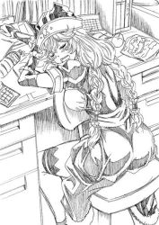 Rule 34 | 1girl, ass, braid, breasts, closed mouth, desk, hat, large breasts, lupusregina beta, maid, open mouth, overlord (maruyama), sketch, sleeping, sleeping on chair, tagme, thighhighs, twin braids, werewolf