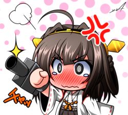 Rule 34 | 10s, 1girl, @ @, anger vein, bad id, bad pixiv id, blush, brown hair, chibi, crying, crying with eyes open, full-face blush, hairband, haru-yua, japanese clothes, kantai collection, kongou (kancolle), long hair, personification, solo, tears, upper body, wavy mouth, yua (checkmate)