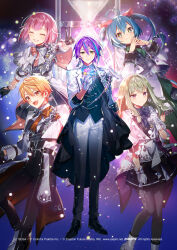 Rule 34 | + +, 2boys, 3girls, album cover, aqua hair, aqua nails, black gloves, blunt bangs, bob cut, bow, bowtie, buttons, closed eyes, closed mouth, commentary, copyright notice, cover, curtain call ni sekibetsu wo (project sekai), curtain call ni sekibetsu wo (project sekai), earrings, foot out of frame, full body, gloves, green hair, grin, hair between eyes, hatsune miku, highres, hourglass, jewelry, kamishiro rui, kusanagi nene, lapels, long hair, long sleeves, low-tied sidelocks, multicolored hair, multiple boys, multiple girls, murakami yuichi, nail polish, notched lapels, official alternate costume, official art, ootori emu, open mouth, orange eyes, orange hair, pink hair, project sekai, purple eyes, purple hair, short hair, single earring, sleeves past elbows, smile, streaked hair, teeth, tenma tsukasa, twintails, two-tone hair, v, vocaloid, white gloves, wonderlands x showtime (project sekai), wonderlands x showtime miku, yellow eyes