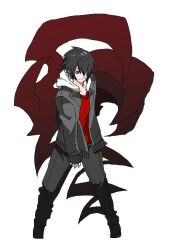 Rule 34 | 1boy, black hair, full body, hood, hoodie, itoshiki eru, monster parade, original, red eyes, simple background, white background