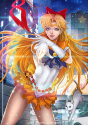 Rule 34 | 1girl, aino minako, artemis (sailor moon), billboard, bishoujo senshi sailor moon, blonde hair, blue bow, blue eyes, bow, car, cat, choker, city, covered navel, crescent, crescent facial mark, elbow gloves, facebook username, facial mark, gloves, hair bow, lips, long hair, looking at viewer, magion02, mask, unworn mask, motor vehicle, night, nose, open mouth, outdoors, panties, pantyshot, pointing, pointing at viewer, power lines, red bow, revision, sailor venus, signature, skirt, sky, smile, solo, standing, star (sky), star (symbol), starry sky, thighs, underwear, vehicle, very long hair, watermark, web address, white cat, white gloves