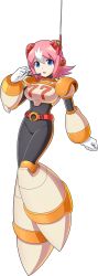 Rule 34 | 1girl, android, armor, belt, black bodysuit, blue eyes, bodysuit, breastplate, full body, gloves, hair ornament, headgear, headset, highres, joints, looking at viewer, mega man (series), mega man x: command mission, mega man x (series), mega man x dive, mizuno keisuke, multicolored hair, nana (mega man x: command mission), official art, open mouth, pink hair, robot joints, short hair, shoulder armor, skin tight, solo, transparent background, turtleneck, two-tone hair, white gloves, white hair