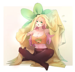 Rule 34 | 1girl, absurdres, alternate costume, blonde hair, breasts, carzy520187, cleavage, commentary request, costume, green eyes, hair ornament, highres, hololive, large breasts, long hair, momosuzu nene, multicolored hair, nekko (momosuzu nene), pink hair, strap slip, two side up, virtual youtuber