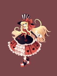 Rule 34 | 00s, 1girl, 6 yin, blonde hair, child, doll, dress, dungeon and fighter, female focus, full body, hat, heart, long hair, mage (dungeon and fighter), rabbit, ribbon, shoes, simple background, solo, standing, top hat