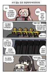 Rule 34 | 2girls, 4koma, :d, armband, banana (girls&#039; frontline), black eyes, black hair, black hoodie, blonde hair, box, chibi, clip studio paint (medium), comic, commentary request, artistic error, faceplate, fang, gameplay mechanics, girls&#039; frontline, hair between eyes, headgear, headphones, holding, holding box, hood, hoodie, korean commentary, korean text, long hair, m4 sopmod ii (girls&#039; frontline), m4 sopmod ii (mod3) (girls&#039; frontline), m4a1 (mod3) (girls&#039; frontline), madcore, megaphone, mod3 (girls&#039; frontline), multicolored hair, multiple girls, open mouth, particle cannon case, plug, red armband, red hair, ro635 (girls&#039; frontline), skin fang, smile, solid oval eyes, streaked hair, translation request, triangle mouth