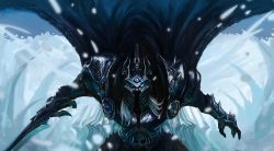 Rule 34 | 1boy, absurdres, armor, arthas menethil, blue eyes, chenbo, crown, flaming eyes, frostmourne, full armor, gauntlets, helmet, highres, holding, holding sword, holding weapon, lich king, male focus, outdoors, shoulder armor, silver hair, skull, snow, solo, pauldrons, sword, warcraft, weapon, world of warcraft