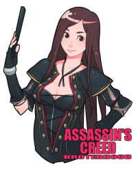 Rule 34 | 1girl, assassin&#039;s creed, assassin&#039;s creed: brotherhood, assassin&#039;s creed (series), breasts, brown eyes, brown hair, cleavage, folded fan, hand fan, fingerless gloves, fiora cavazza, folding fan, g-room honten, gloves, highres, long hair, medium breasts, solo, the courtesan