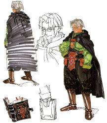 Rule 34 | 1boy, book, brown hair, cape, glasses, gloves, lezard valeth, male focus, short hair, solo, standing, valkyrie profile (series), white background