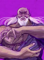 Rule 34 | 1boy, floating hair, gouken, looking at viewer, male focus, serious, solo, street fighter, tsukumo (soar99), white hair