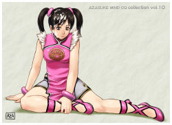Rule 34 | 1girl, arm support, azasuke, black hair, bracelet, brown eyes, china dress, chinese clothes, cum, cum on body, cum on hair, cum on upper body, dress, facial, female focus, full body, highres, jewelry, ling xiaoyu, shorts, sitting, solo, tekken, twintails