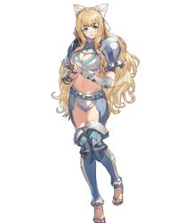 Rule 34 | 1girl, arm guards, armor, armpits, axe, bikini armor, blonde hair, blue eyes, bow, breasts, charlotte (fire emblem), cleavage, feet, female focus, fire emblem, fire emblem fates, fire emblem heroes, full body, hair bow, hair ornament, highres, large breasts, long hair, midriff, navel, nintendo, official art, sandals, short shorts, shorts, shoulder armor, sleeveless, solo, standing, toes, transparent background, yoshihisa