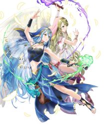 Rule 34 | 2girls, azura (fire emblem), blonde hair, blue eyes, breasts, capelet, detached collar, dress, feathered wings, fire, fire emblem, fire emblem: radiant dawn, fire emblem fates, fire emblem heroes, full body, gold trim, green eyes, habit, highres, holding, jewelry, kaya8, leanne (fire emblem), long hair, medium breasts, midriff, multiple girls, navel, necklace, nintendo, non-web source, official art, pantyhose, see-through, stomach, toes, torch, transparent background, very long hair, wings, yellow eyes