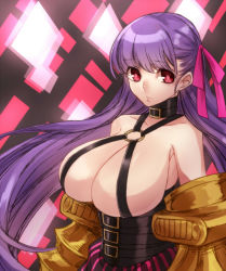 Rule 34 | 10s, 1girl, bad id, bad pixiv id, breasts, choker, fate/extra, fate/extra ccc, fate (series), hair ribbon, harness, huge breasts, leather, long hair, looking at viewer, nagiko (mangalove1111), passionlip (fate), purple hair, red eyes, ribbon, shiori (1095951), solo