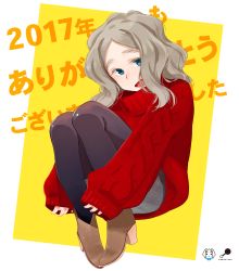 Rule 34 | 1boy, 1girl, ankle boots, black pantyhose, blue eyes, blush, boots, cable knit, chibikko (morihito), eyebrows, highres, light brown hair, long hair, morihito, open mouth, original, pantyhose, plaid, plaid skirt, red sweater, ribbed sweater, skirt, sleeves past wrists, smile, solo, sweater, thick eyebrows, turtleneck