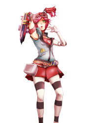 Rule 34 | 1girl, ark ardjet zoe, artificial limb, bad id, bad pixiv id, belt, borderlands (series), borderlands 2, choker, gaige, gloves, goggles, green eyes, gun, highres, pantyhose, prosthesis, red hair, solo, twintails, weapon