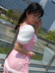 Rule 34 | akizuki ritsuko, braid, cosplay, glasses, idolmaster, idolmaster (classic), photo (medium), tachibana yuna, thighhighs, twin braids