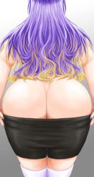 Rule 34 | 1girl, absurdres, ass, bent over, bike shorts, blonde hair, butt crack, fangz, from behind, gradient background, grey background, highres, hololive, hololive indonesia, huge ass, long hair, moona hoshinova, mooning, multicolored hair, nail polish, name connection, nude, presenting, purple hair, simple background, solo, thighhighs, two-tone hair, undressing, virtual youtuber, white background