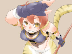 Rule 34 | 1girl, animal ears, breasts, breath of fire, breath of fire ii, capcom, cat ears, cat tail, furry, furry female, green eyes, no panties, no pants, orange hair, pointy ears, rinpoo chuan, ryu3224, short hair, solo, striped, tail