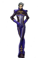 Rule 34 | 00s, 1boy, blue bodysuit, bodysuit, boots, code geass, crossed legs, full body, jeremiah gottwald, looking at viewer, male focus, silver hair, simple background, skin tight, solo, standing, uniform, watson cross, white background