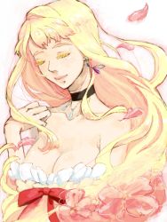 Rule 34 | 1girl, bad id, bad pixiv id, breasts, cleavage, colored eyelashes, eyelashes, closed eyes, kurage, large breasts, macross, macross frontier, petals, sheryl nome, solo
