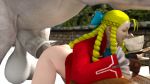 Rule 34 | 1girl, 3d, animal penis, animated, arm support, bestiality, blonde hair, bottomless, braid, bulge, capcom, closed eyes, clothed sex, cup, doggystyle, drinking, hair ribbon, highres, holding, horse, horse penis, jacket, kanzuki karin, large insertion, large testicles, long hair, multitasking, object insertion, outdoors, penis, red jacket, ribbon, rochestedorm, sex, sex from behind, solo focus, source filmmaker (medium), stomach bulge, street fighter, street fighter v, testicles, video