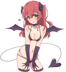 Rule 34 | 1girl, :p, alternate costume, bat wings, black gloves, black horns, bocchi the rock!, breasts, collarbone, commentary request, demon girl, demon horns, demon tail, gloves, highres, horns, kita ikuyo, long hair, looking at viewer, medium breasts, mel (melty pot), red hair, simple background, tail, tongue, tongue out, white background, wings