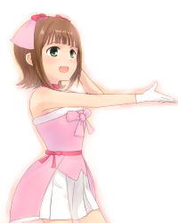 Rule 34 | 1girl, amami haruka, bow, brown hair, cute &amp; girly (idolmaster), gloves, green eyes, hair bow, hair ribbon, himetsuba, idolmaster, idolmaster (classic), md5 mismatch, open mouth, resolution mismatch, ribbon, short hair, skirt, smile, solo, source smaller