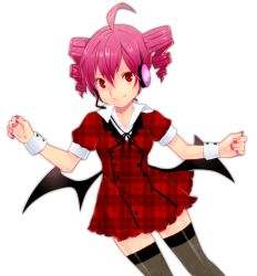 Rule 34 | 1girl, ahoge, dress, drill hair, headphones, headset, highres, kasane teto, looking at viewer, pink hair, red eyes, red hair, short dress, short hair, smile, solo, toudou charo, tr, transparent background, twin drills, twintails, unmoving pattern, utau, vocaloid, wings, wrist cuffs