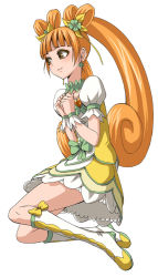 Rule 34 | 1girl, boots, bow, brooch, cure rosetta, dokidoki! precure, full body, heart, heart brooch, jewelry, knee boots, light smile, matching hair/eyes, minarai zouhyou, orange eyes, orange hair, own hands together, precure, simple background, solo, waist bow, white background, yotsuba alice