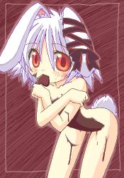 Rule 34 | animal ears, chocolate, food as clothes, lowres, oekaki, rabbit ears, solo, tail, valentine, white hair