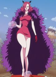 Rule 34 | 1girl, bare legs, breasts, charlotte galette, cloud, curvy, dress, female focus, highres, large breasts, legs, long hair, one piece, outdoors, screencap, shoes, sky, solo, standing, third-party edit, wide hips