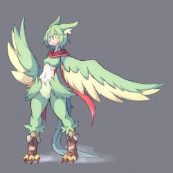 Rule 34 | 1girl, 4138, feathered wings, feathers, female focus, full body, harpy, monster girl, navel, original, solo, wings, yellow eyes