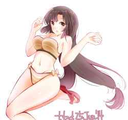 Rule 34 | 10s, 1girl, :o, absurdres, adapted costume, bad id, bad pixiv id, bikini, black hair, breasts, brown eyes, hair ribbon, highres, kantai collection, large breasts, long hair, low-tied long hair, navel, open mouth, ribbon, sandals, shouhou (kancolle), solo, swimsuit, tebi (tbd11), twintails, very long hair