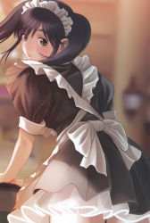Rule 34 | 1girl, absurdres, alternate hairstyle, blurry, blurry background, brown eyes, brown hair, highres, looking back, love plus, maid, maid headdress, mino tarou, solo, takane manaka, twintails