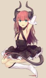 Rule 34 | 1girl, armpits, bad id, bad pixiv id, black skirt, blue eyes, blunt bangs, boots, detached sleeves, elizabeth bathory (fate), elizabeth bathory (fate/extra ccc), fate/grand order, fate (series), flat chest, full body, grey background, hair between eyes, high heel boots, high heels, highres, horns, knee boots, layered skirt, long hair, mongarit, nature, red hair, simple background, sitting, skirt, solo, white footwear