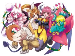 Rule 34 | 4girls, animal ears, artist request, black legwear, blonde hair, blush, bodysuit, boots, bow, breasts, brooch, brown hair, butt crack, cat ears, cat tail, colored skin, covering privates, crossed arms, disgaea, disgaea d2, drill hair, flora beast (disgaea), flower, full body, green skin, grey eyes, hair bow, hair flower, hair ornament, heart, heart brooch, horns, large breasts, long hair, monster girl, multiple girls, nekomata (disgaea), official art, pale skin, pink eyes, pink hair, plant, plant girl, pointy ears, ponytail, red eyes, sea angel, sea angel (disgaea), shawl, short hair, sideboob, sidelocks, small breasts, smile, succubus (disgaea), tail, thigh boots, thighhighs, vines