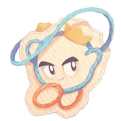 Rule 34 | blue skin, brown eyes, cardboard, closed mouth, colored skin, crown, holding, holding whip, kananishi, kirby&#039;s epic yarn, kirby (series), mini crown, nintendo, no humans, orange footwear, paper cutout, prince fluff, ribbon trim, shoes, simple background, smile, solo, star (symbol), thick eyebrows, white background, yarn, yellow headwear