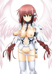 Rule 34 | 00s, 1girl, bdsm, bondage, bound, breasts, chain, collar, green eyes, highres, ikaros, long hair, md5 mismatch, nipples, okitakung, panties, pussy, red hair, solo, sora no otoshimono, uncensored, underwear, wings