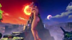 Rule 34 | 1girl, 3d, adnarimydeth, animated, ass, ass shake, breasts, capcom, curvy, dancing, female focus, from behind, hip focus, huge ass, jiggle, jumping, menat, nude, purple hair, shiny skin, short hair, sky, smile, solo, street fighter, street fighter v, thick thighs, thighs, video