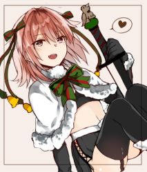 Rule 34 | 1boy, astolfo (fate), bad id, bad twitter id, bell, bird, black legwear, capelet, cosplay, fang, fate/apocrypha, fate/grand order, fate (series), fur trim, garter straps, hair ribbon, hat, heart, jeanne d&#039;arc alter (fate), jeanne d&#039;arc (fate), jeanne d&#039;arc (ruler) (fate), jeanne d&#039;arc alter (fate) (cosplay), jeanne d&#039;arc alter santa lily (fate), jeanne d&#039;arc alter santa lily (fate) (cosplay), jpeg artifacts, long hair, looking at viewer, male focus, midriff, nagatsuki take, navel, open mouth, pink hair, ponytail, purple eyes, ribbon, ruler, santa costume, santa hat, smile, spoken heart, sword, thighhighs, trap, weapon