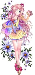 Rule 34 | 1girl, atelier (series), atelier meruru, blue eyes, blush, boots, bow, breasts, cape, crown, detached sleeves, dress, female focus, flower, full body, highres, juliet sleeves, kishida mel, crossed legs, long sleeves, looking at viewer, merurulince rede arls, multicolored clothes, one eye closed, pink hair, puffy sleeves, red bow, short dress, simple background, skirt, small breasts, solo, white background, yellow skirt