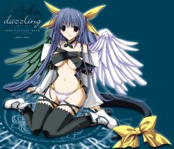 Rule 34 | 1girl, arc system works, arm support, asymmetrical wings, belt bra, blue hair, boots, bow, breasts, brown eyes, choker, cleavage, detached sleeves, dizzy (guilty gear), guilty gear, hair bow, hair ribbon, large breasts, long hair, long sleeves, panties, ribbon, shinano yura, sitting, solo, tail, tail ornament, tail ribbon, thighhighs, underwear, white panties, wings